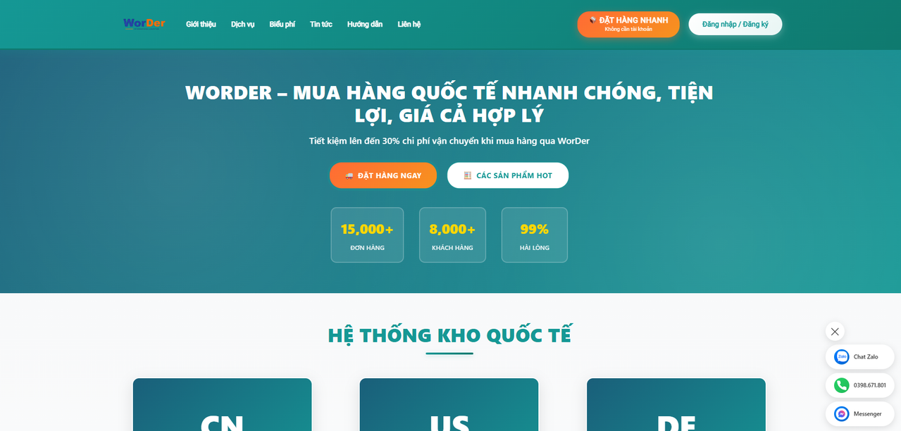 Giao diện ứng dụng hoặc website WorDer thân thiện với người dùng