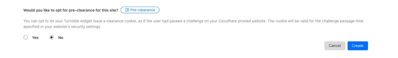 Pre-clearance question Cloudflare Turnstile configuration