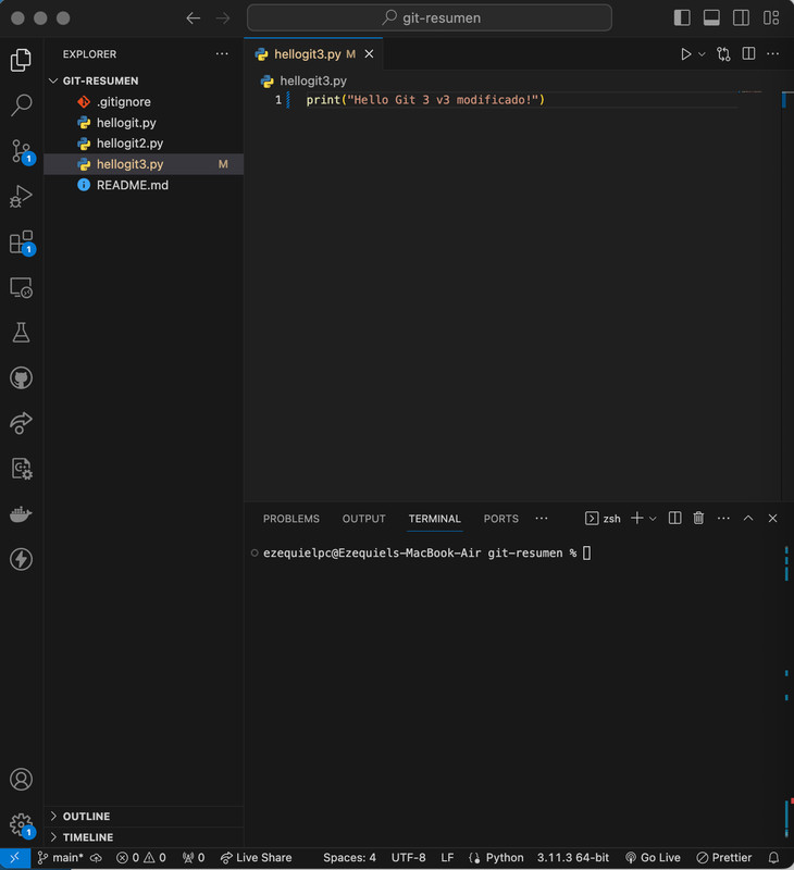 Modificacion archivo hellogit3.py en rama main Conflictos Git