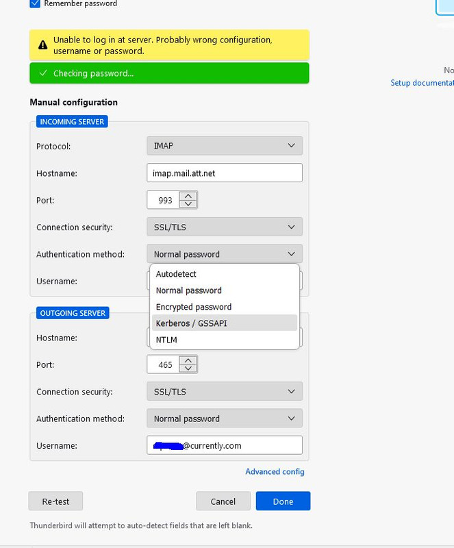 Why won't TB log into AT&T Mail servers? : r/Thunderbird