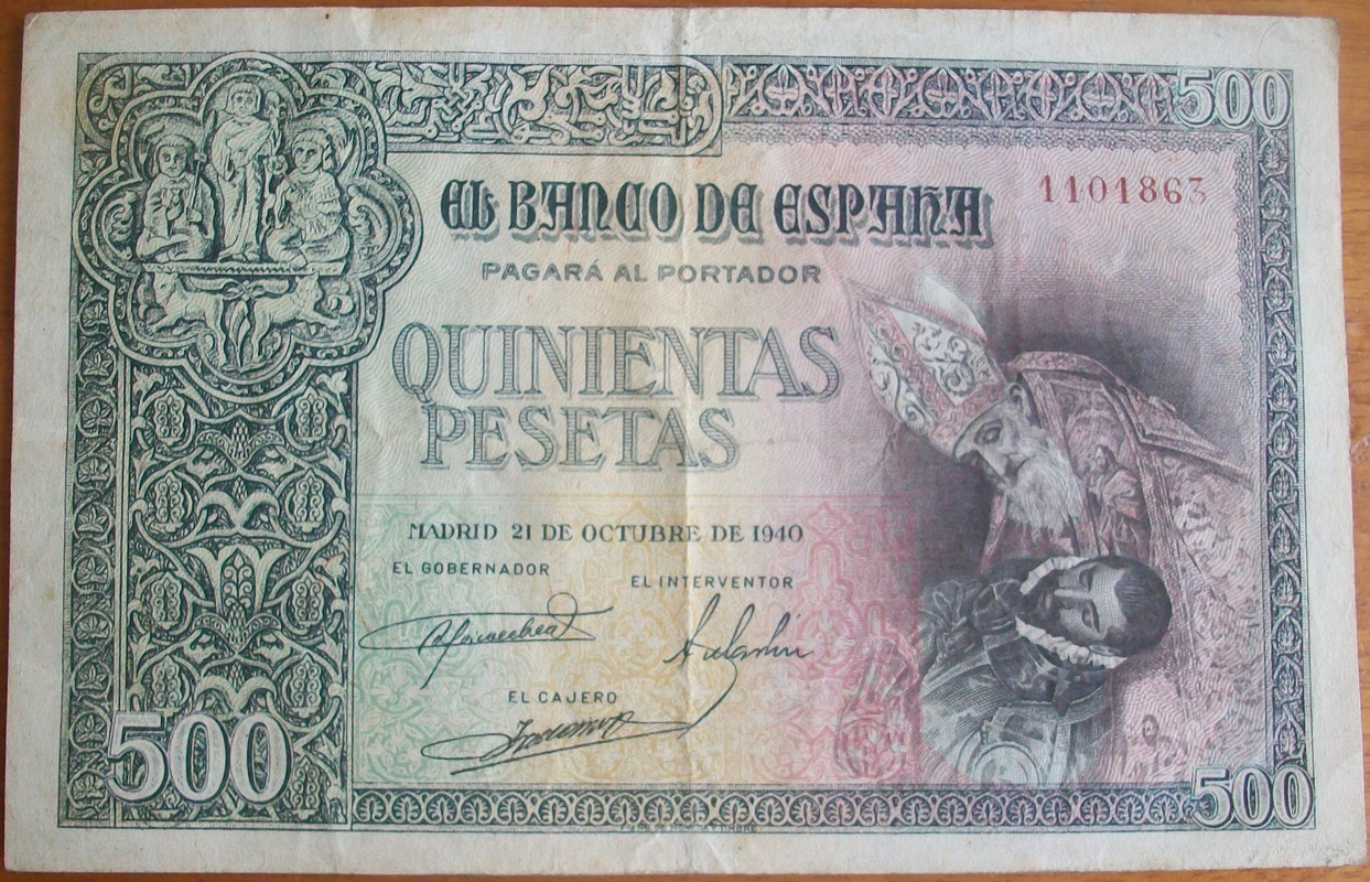 El misterioso y fantasmal inquilino de los billetes de 500 pesetas de 1940 (Conde de Orgaz). 100-7918