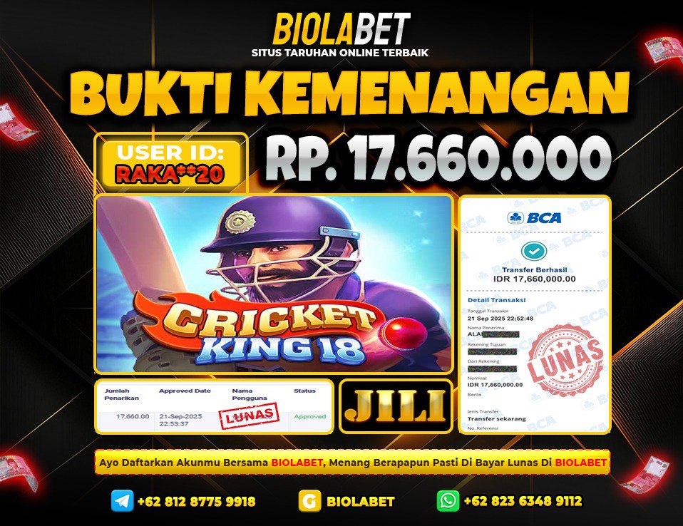BIOLABET JACKPOT Jili  Rp.17.660.000.,- LUNAS