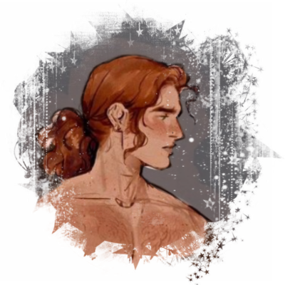 ID: An image of Gawaine, a muscular person with ginger hair and sharp features.