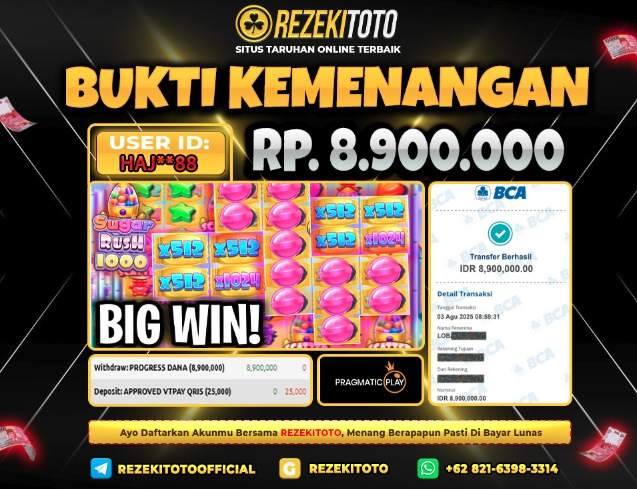 BUKTI KEMENANGAN 3 AGUSTUS 2025 SUGAR RUSH 1000  8 JUTA 