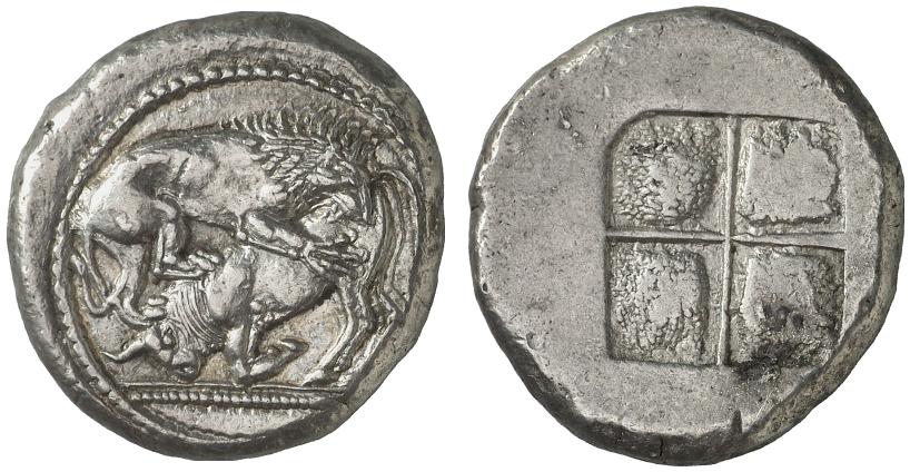 Tetradracma ático. Akanthos (Acanto, Actual Ierissos. Grecia). Año: 470-430 a.C. 1089279