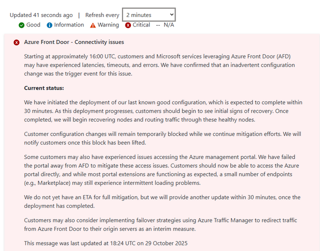 Azure Statusseite