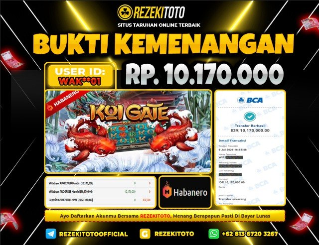 BUKTI KEMENANGAN 09 JULI 2025  KOI GATE 10 JUTA 