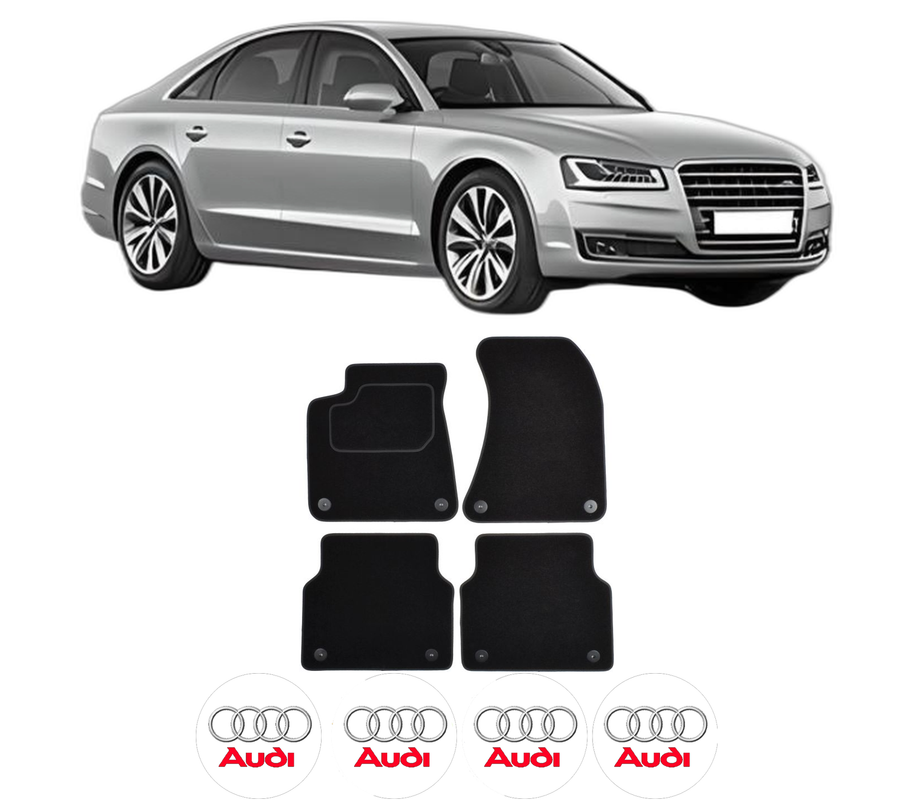 Set Covorase Presuri AUDI A8 D4 (4H2, 4H8, 4HC, 4HL) din 2009-2018, Auto, Material Textil Mocheta, 4 Stickere auto cu AUDI