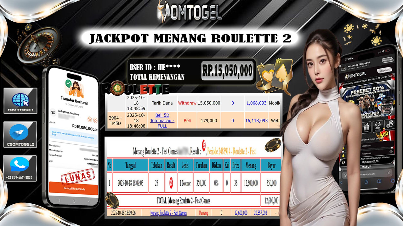 OMTOGEL JACKPOT LIVE GAMES ROULETTE 2 - FAST 15 JUTA DI BAYAR LUNAS ,-
