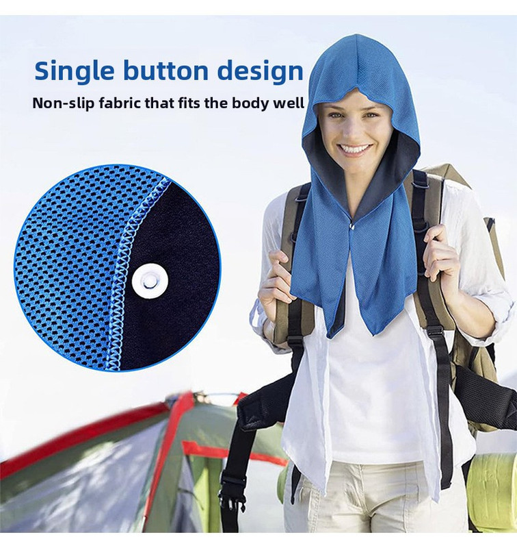 Green Football Instant Cooling Hooded Towel U-Shaped Sun Protection Quick Dry Scarf with Carabiner Pouch for Local Outdoor Sports and Gym Workouts