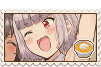 Stamp of bishoujo Megatron with yellow pudding with cream on top at the bottom right