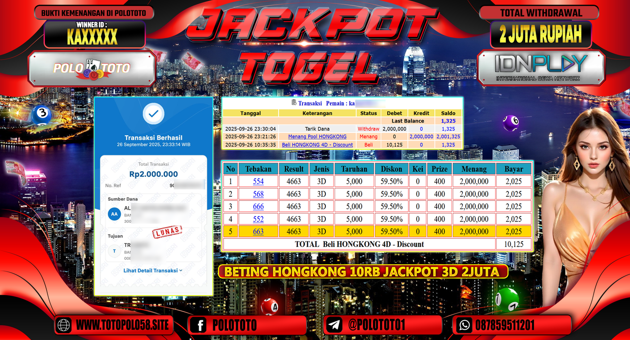 POLOTOTO JACKPOT TOGEL HONGKONG LOTTO Rp.2.000.000,- LUNAS