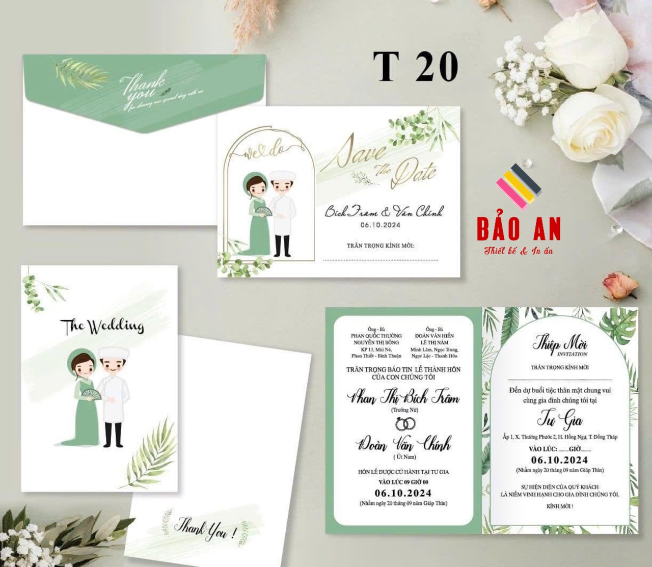 Thiệp chibi áo dài xanh lá (T20)