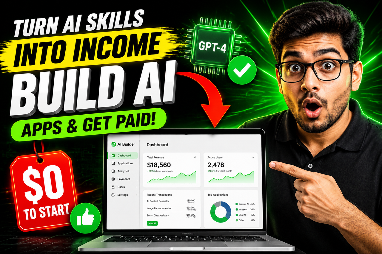 Result of: YouTube Thumbnail Prompt – Turn AI Skills Into Income: Build AI Apps & Get Paid