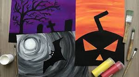 Halloween Children's Painting Course. Step by Step Art Classes for Young Artists.