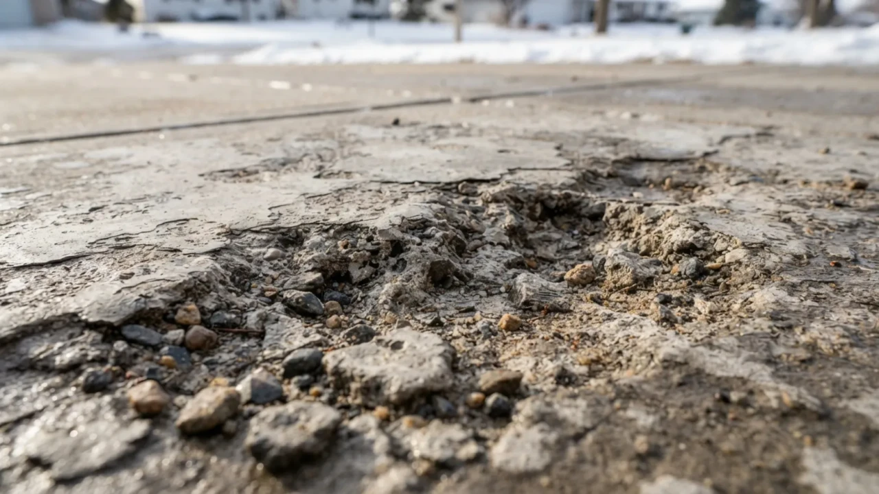 Freeze damage concrete driveway spalling cracks San Antonio winter