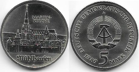 Conmemorativas aus dem osten: Marcos de la DDR 5-mark-1989-9-60g-1489-1925-Thomas-Muntzer