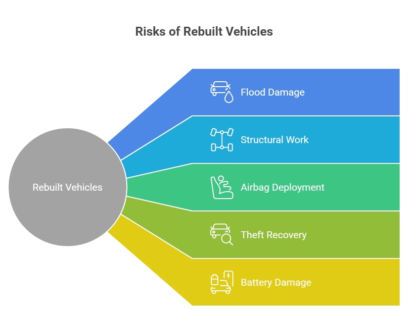 infographic showing common risks of rebuilt vehicles