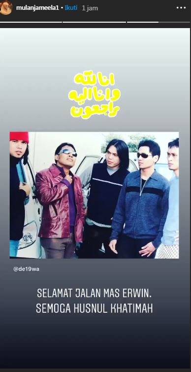 Unggahan Mulan Jameela atas berpulangnya Erwin Prasetyo, basis Dewa 19