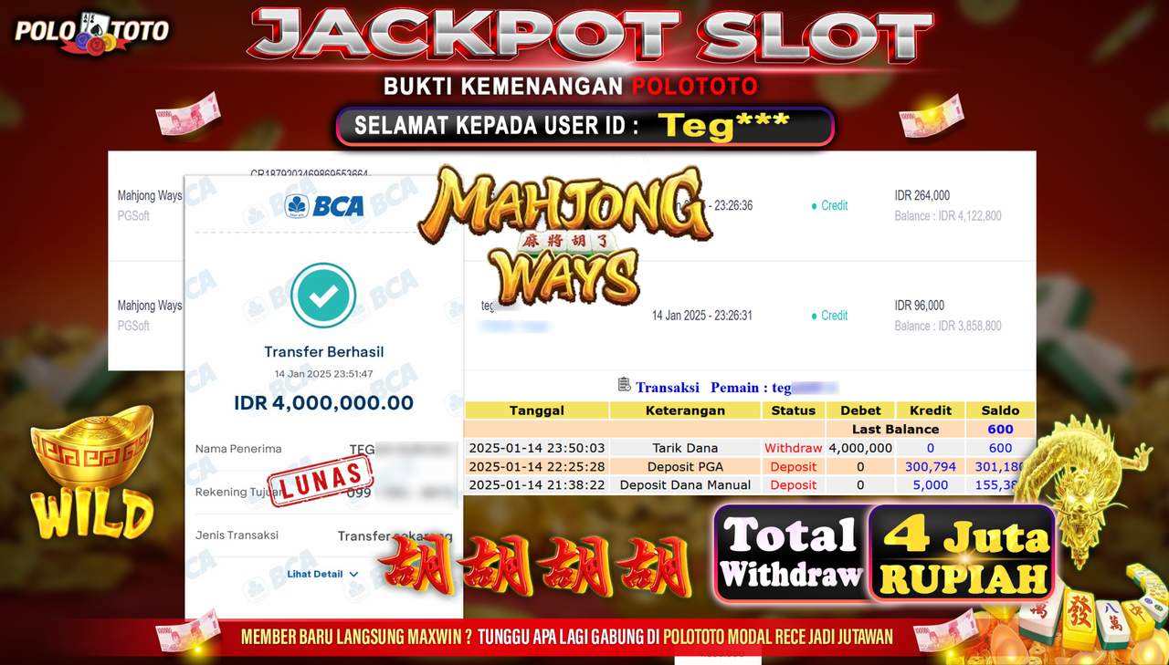 POLOTOTO JACKPOT SLOT MAHJONG WAYS Rp.4,000.000,-