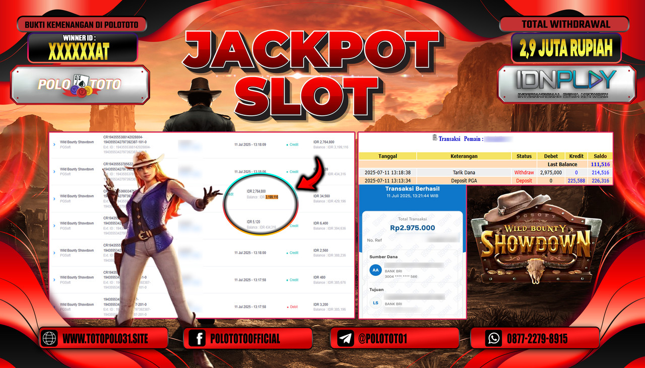 POLOTOTO JACKPOT SLOT WILD BOUNTY SHOWDOWN Rp.2.900.000,- LUNAS