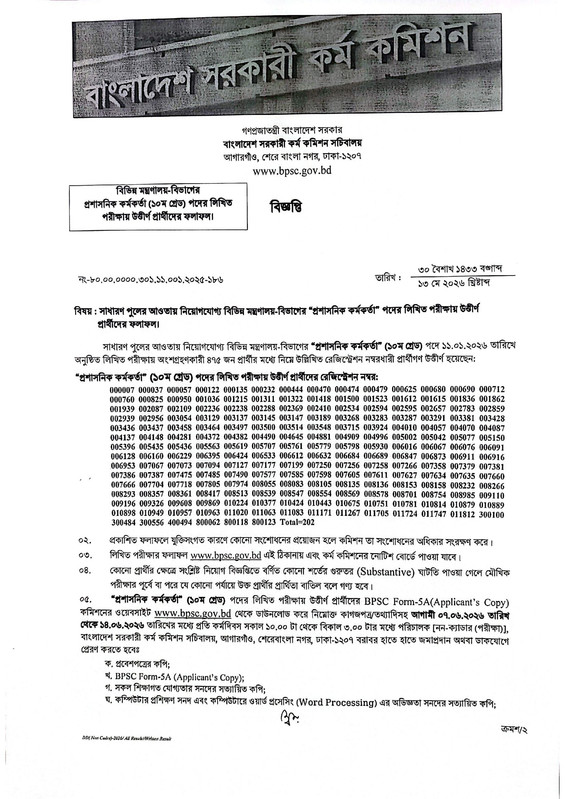 BPSC-Non-Cadre-Administrative-Officer-Written-Exam-Result-2026-PDF-1