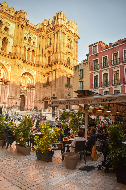 Málaga old town and harbour at golden hour