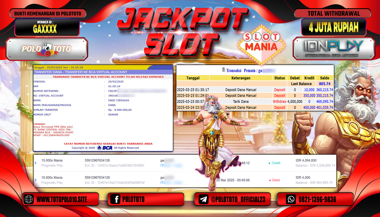 POLOTOTO JACKPOT SLOT 15.000X MANIA Rp.4.000.000,-