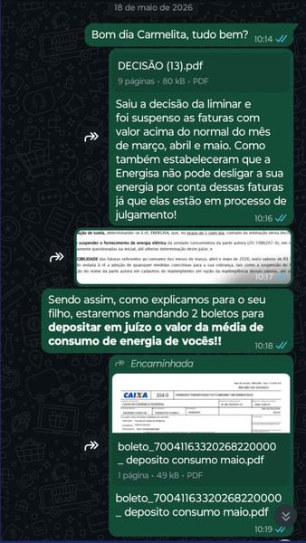 Liminar bloqueando R$3.416 de recuperação de consumo