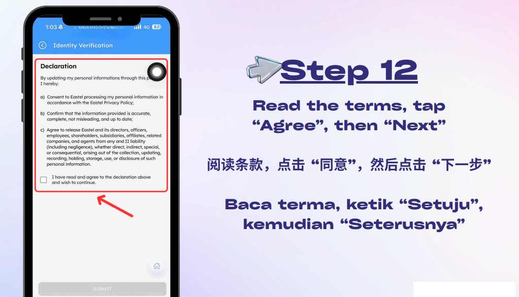 Setuju syarat pendaftaran Eastel