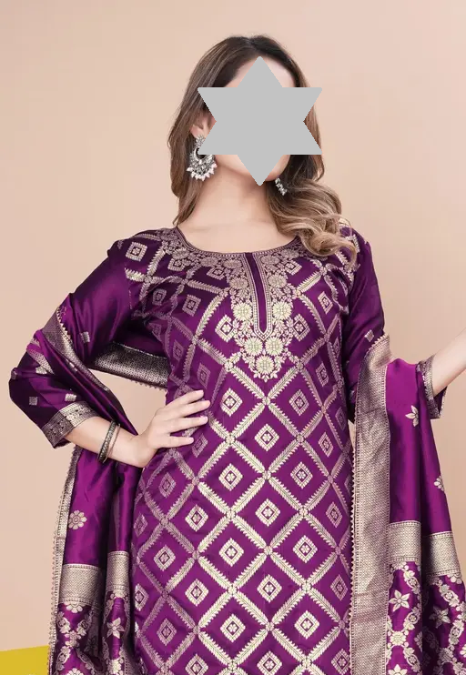 Designer Art Silk Unstitched Suit Material Beautiful Party wear Woven banarasi suit material For Women Kurta Set With Dupatta for Ladies Color 3 (R119)