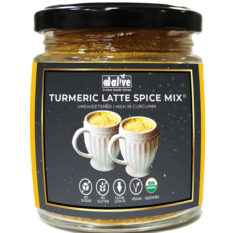 Organic Turmeric Latte Spice Mix Instant Drink Premix  Sugar Free Jar of 90 GM