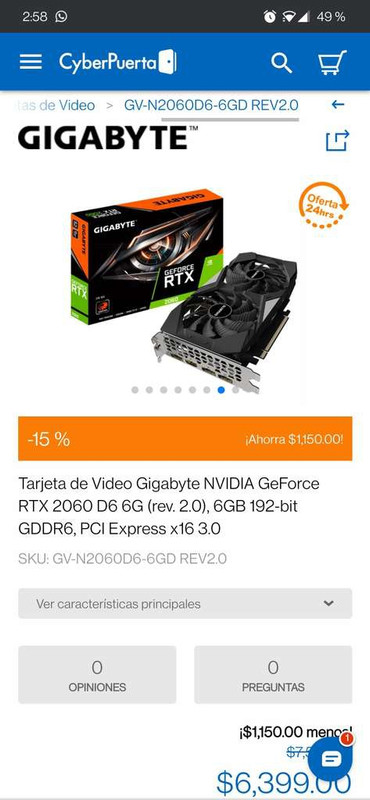 CyberPuerta: Tarjeta de Video Gigabyte NVIDIA GeForce RTX 2060 D6 6G (rev. 2.0) 
