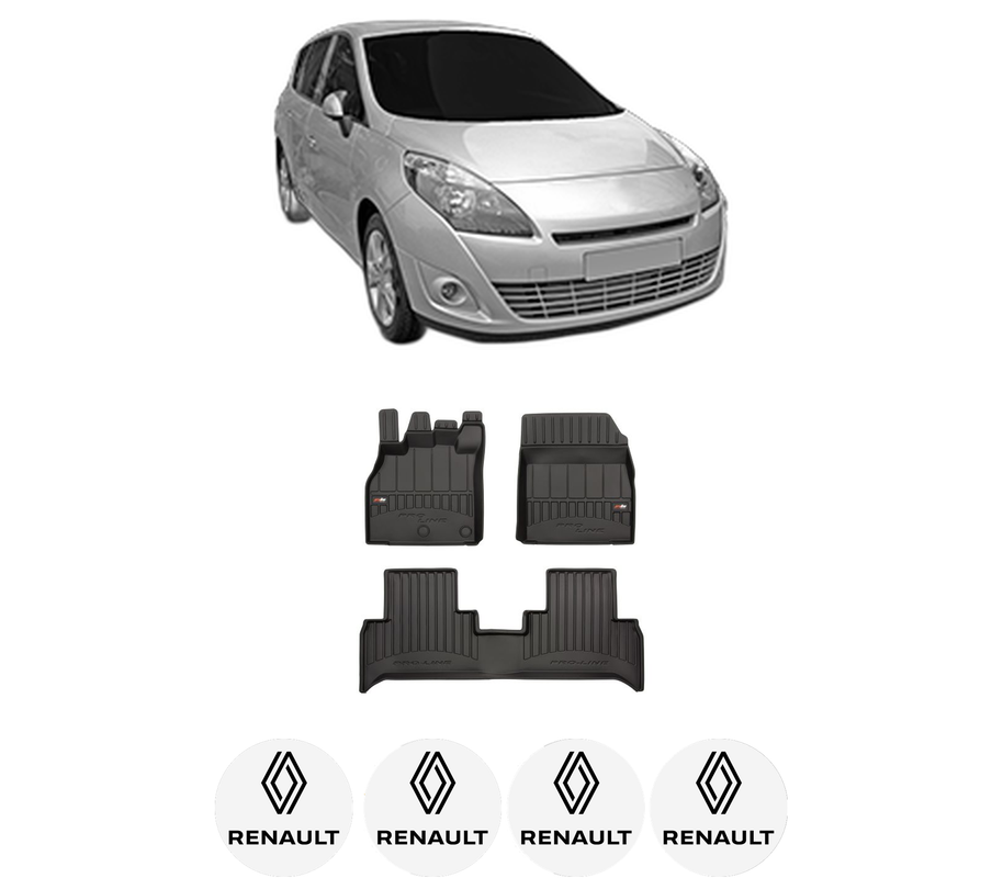 Set covorase presuri RENAULT SCENIC III VAN (JZ0/1_) din 2009-2016, auto, din cauciuc thermoplastic, 4 Stickere auto cu RENAULT
