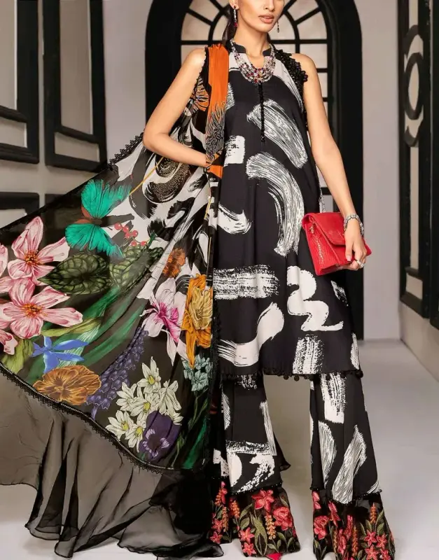 All-Over Print Embroidered Lawn Suit 2025 with Chiffon Dupatta