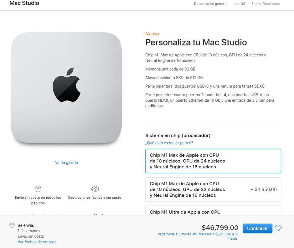 Apple Store: Mac Studio M1 Max de 10 núcleos con 32gb Ram 