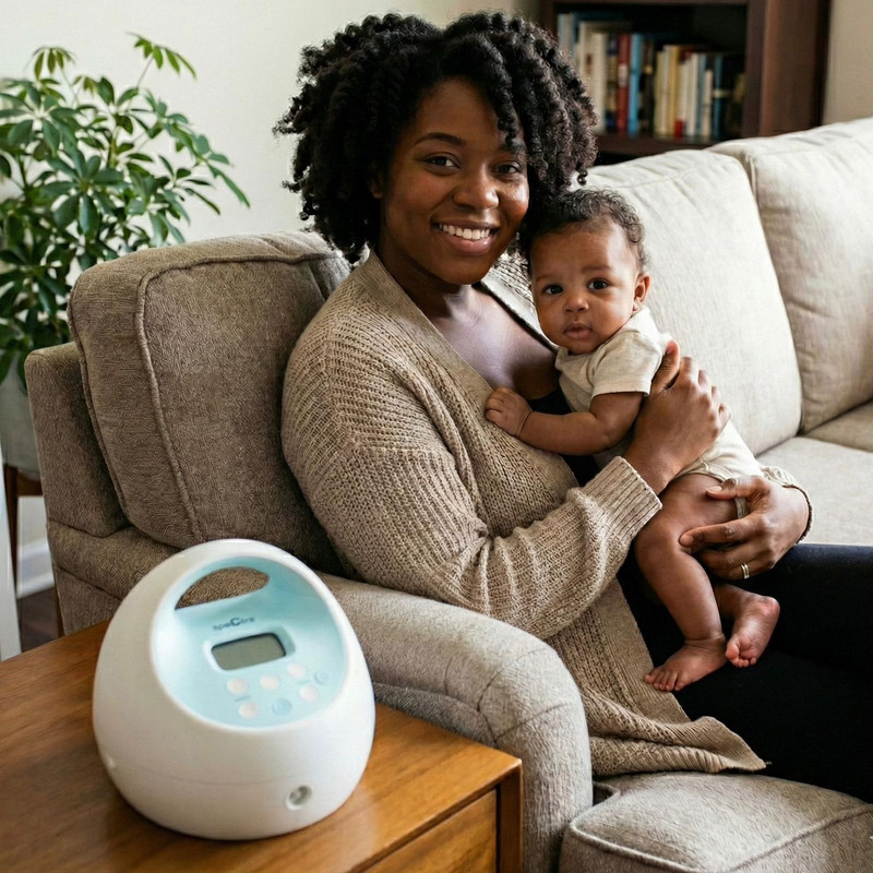 Mom and baby with Spectra pump