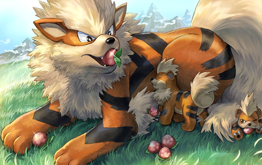 arcanine-and-growlithe-pokemon-drawn-by-