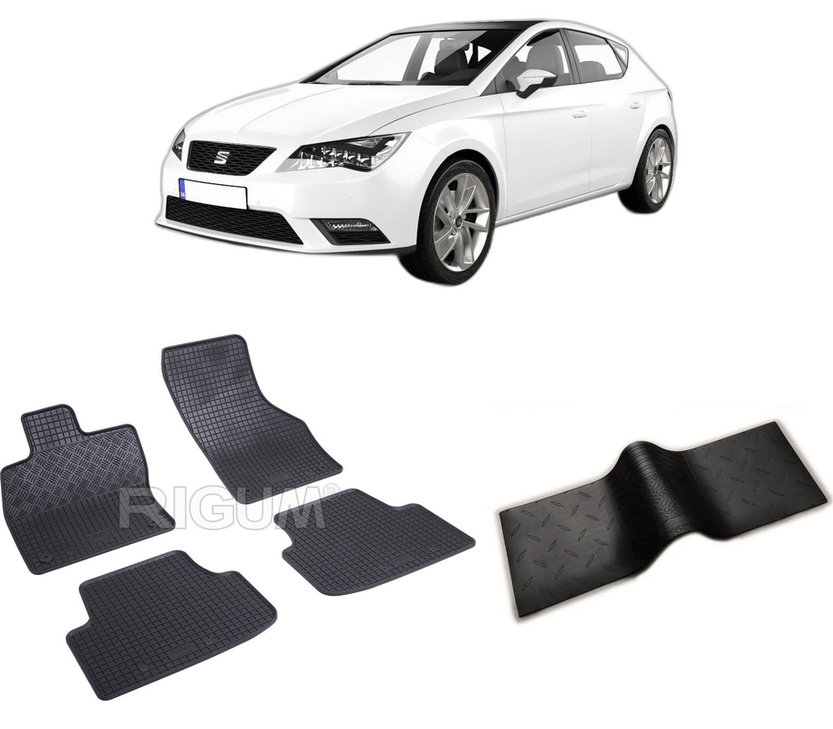 Set covorase auto SEAT LEON IV KL din 03.2020-PREZENT, cu covoras tunel median, CAROSERIE HATCHBACK, Presuri cauciuc 100%, compatibil cu autoturismul SEAT LEON IV KL, Rigum