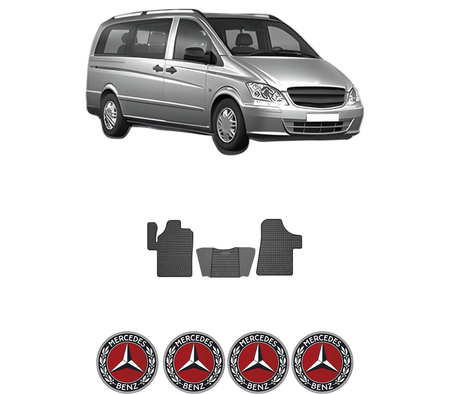 Set covorase presuri MERCEDES-BENZ VITO Bus (W639) din 2003-2014, auto, din cauciuc thermoplastic, 4 Stickere auto cu MERCEDES-BENZ