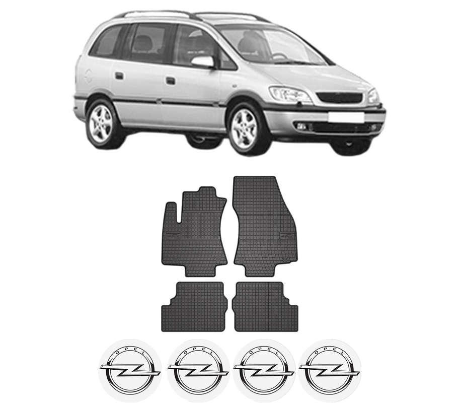 Set covorase presuri OPEL ZAFIRA A MPV (T98) din 1999-2005, auto, din cauciuc thermoplastic, 4 Stickere auto cu OPEL