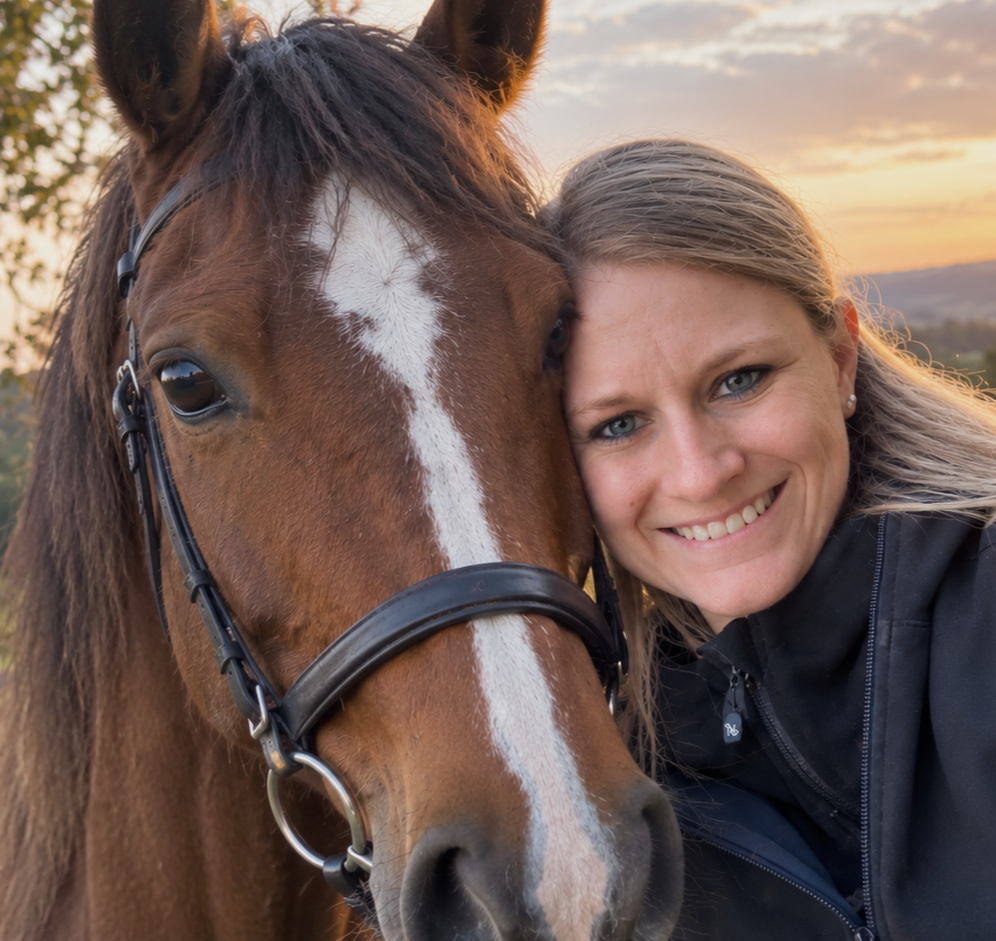 Lena Strobel mit Pferd im goldenen Abendlicht