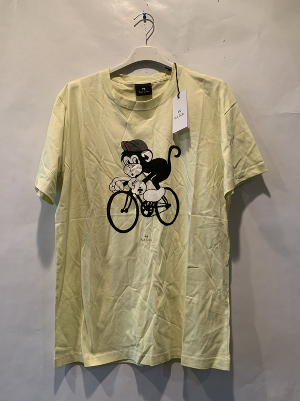 PAUL SMITH MENS REGULAR FIT GREEN COTTON TSHIRT MONKEY CYCLE SIZE S