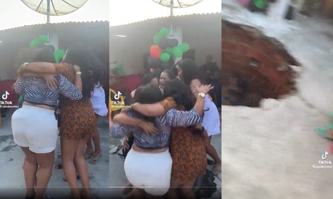 Mujeres abren un socavón al brincar, por estar festejando se las traga la Tierra