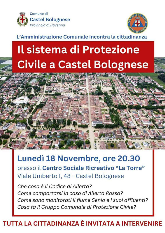 Lunedì 18 novembre incontro sulla Protezione Civile a Castel Bolognese
