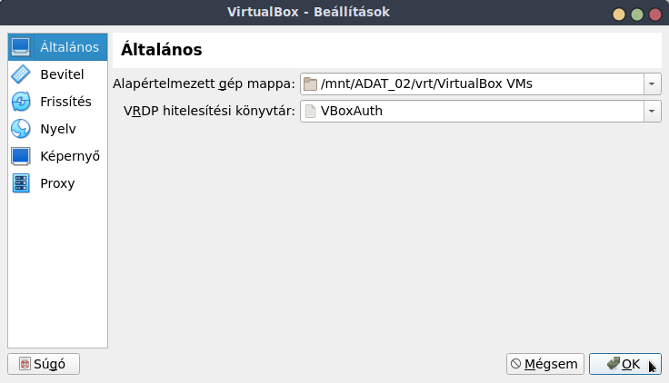 VirtualBox - Alapértelmezett gép mappa