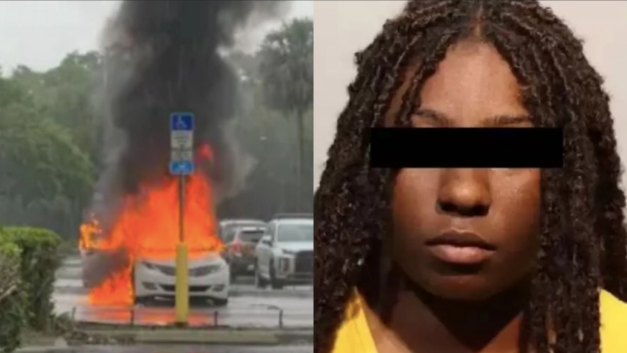 Su auto se incendia con sus hijos adentro mientras robaba a una tienda