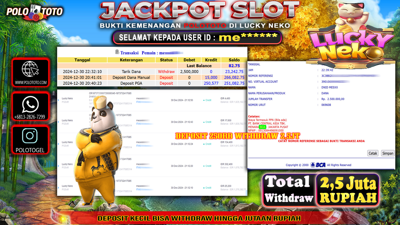 POLOTOTO JACKPOT SLOT LUCKY NEKO Rp.2,500.000,-