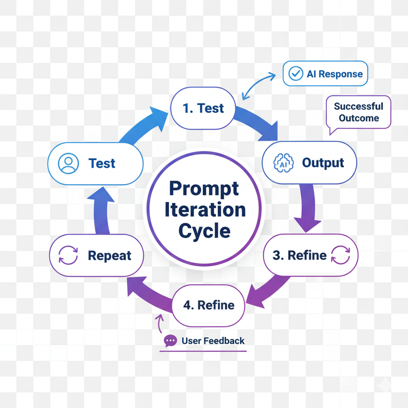 Cycle diagram illustrating the iterative process of refining AI prompts