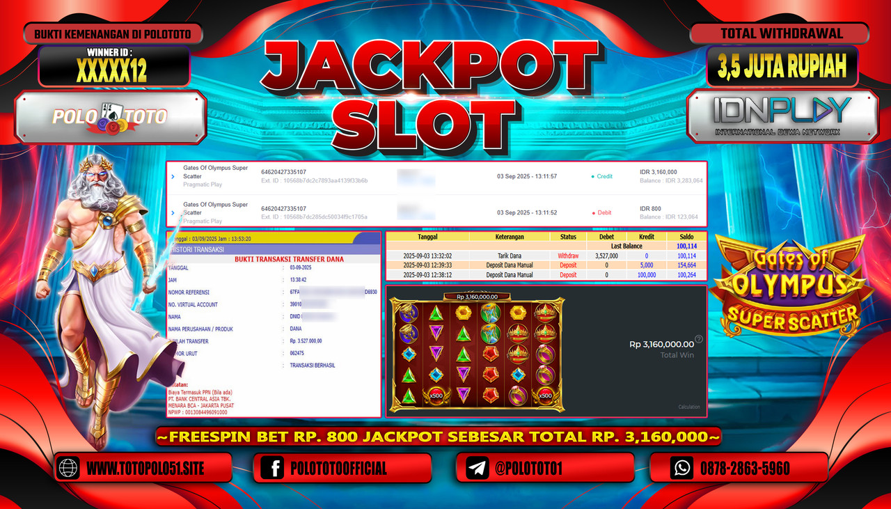 POLOTOTO JACKPOT SLOT GATES OF OLYMPUS SUPER SCATTER Rp.3.527.000,-